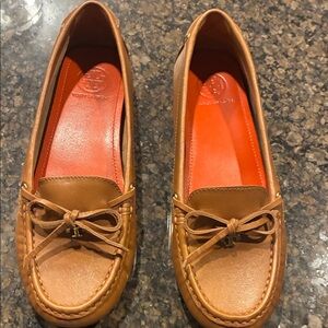Tan Leather Loafers with Bow Detail